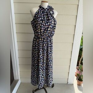 Maison Jules high neck sleeveless halter dress house print/  cottage pattern